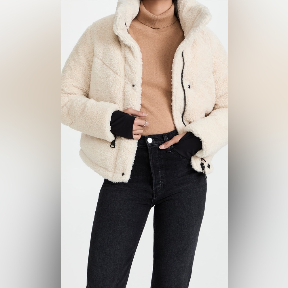 SAM. Sherpa cream jacket coat with hood. Excellent condition, like new.